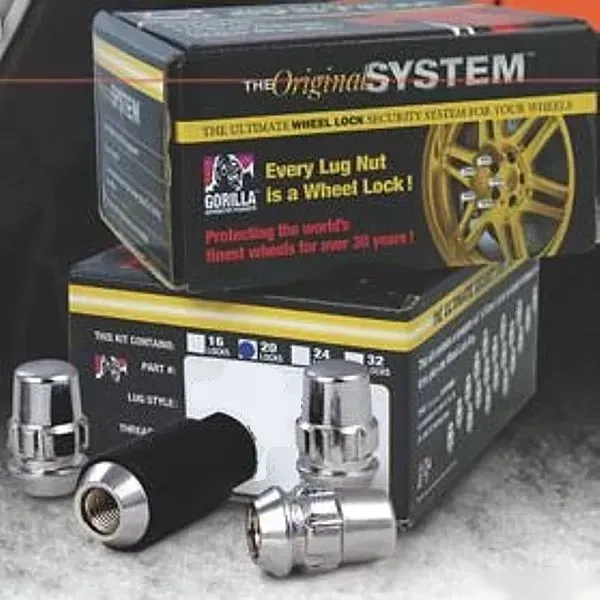 Gorilla Automotive Acorn-Style Wheel Lock Systems 0.5-Inch 24-Pack Black Chrome