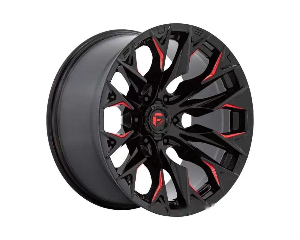FUEL 1PC D823 Flame Wheel 22x10 6x5.5 -18mm Gloss Black Milled w/Candy Red