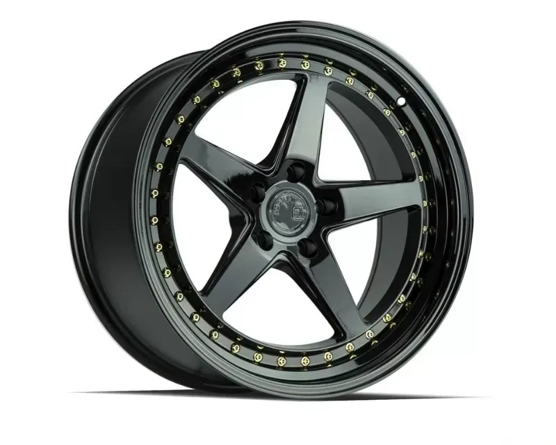 AodHan Wheels DS05 Wheel 18x9.5 5x114.3 15 Gloss Black With Gold Rivets