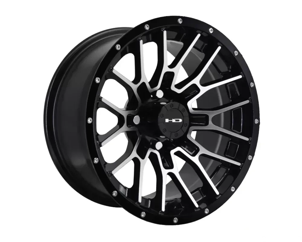 HD Golf RTC Wheel 14x7 4x101.6 -14mm Gloss Black Machined w/ Rivets