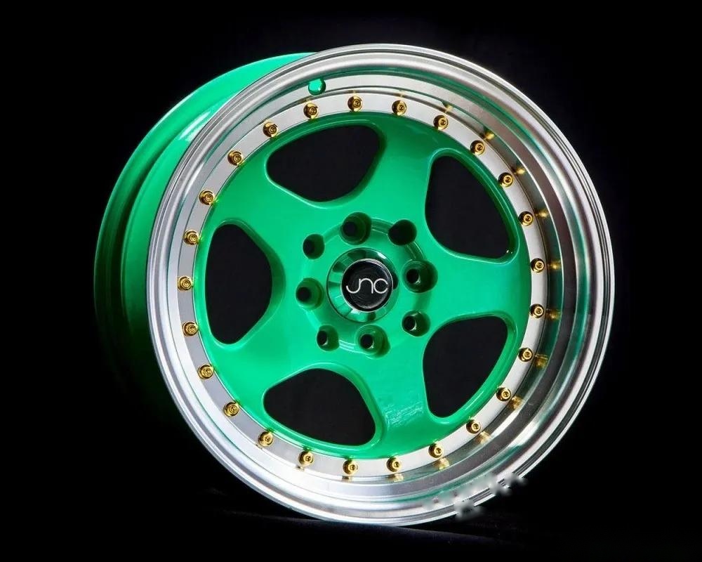 JNC JNC010 Wheel 15x8 4x100|4x114.3 20mm Wasabi Green w/ Gold Rivets