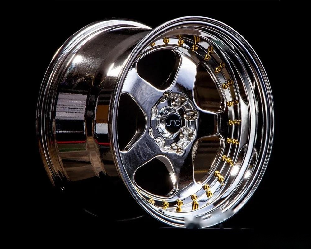 JNC JNC010 Wheel 15x9 4x100|4x114.3 20mm Platinum w/ Gold Rivets