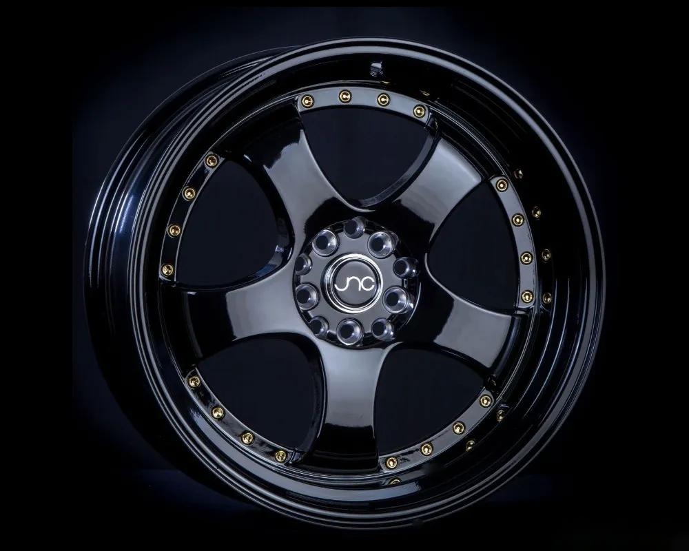 JNC JNC017 Wheel 18x9.5 5x100|5x114.3 25mm Gloss Black w/ Gold Rivets