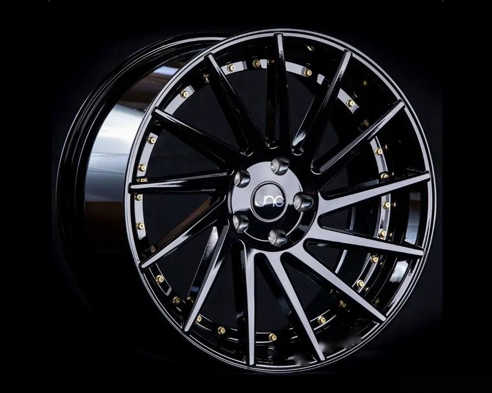 JNC JNC051 Wheel 19x10.5 5x112 30mm Gloss Black w/ Gold Rivets