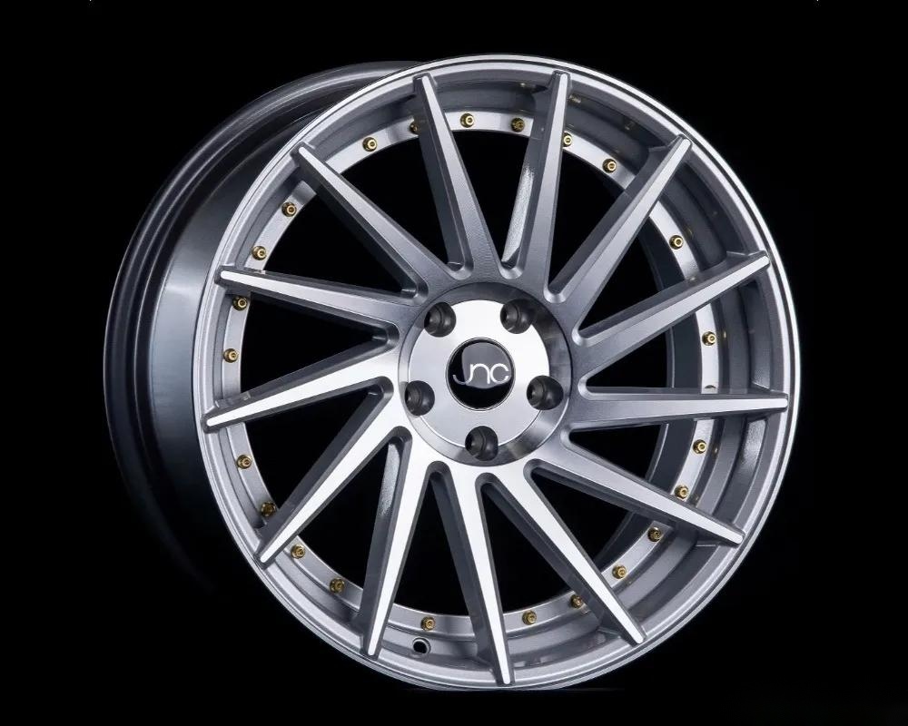 JNC JNC051 Wheel 19x8.5 5x100|5x114.3 30mm Silver w/ Machine Face & Gold Rivets