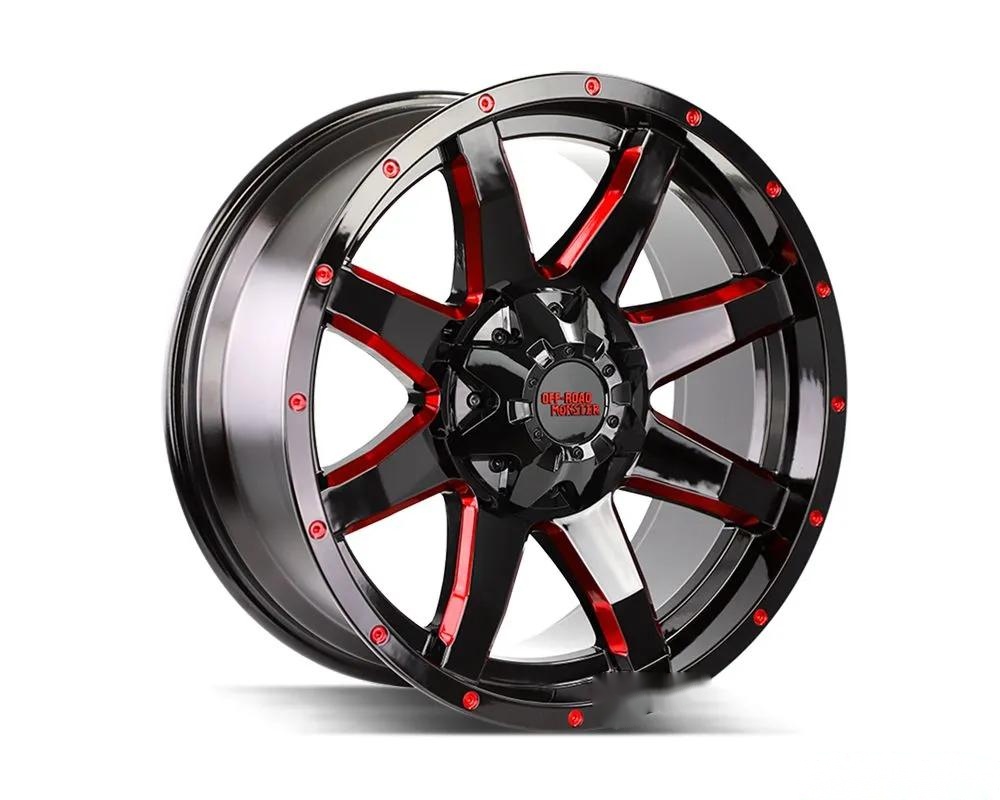 Off-Road Monster M08 Series Gloss Black w/ CNC Candy Red Tinted Clear Wheel 20x9 6x135/6x139.7 0mm
