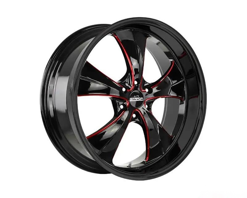 Strada Old Skool Wheel 24x10 5x127 | 5x5 15mm Gloss Black w/CNC Red Tinted Clear