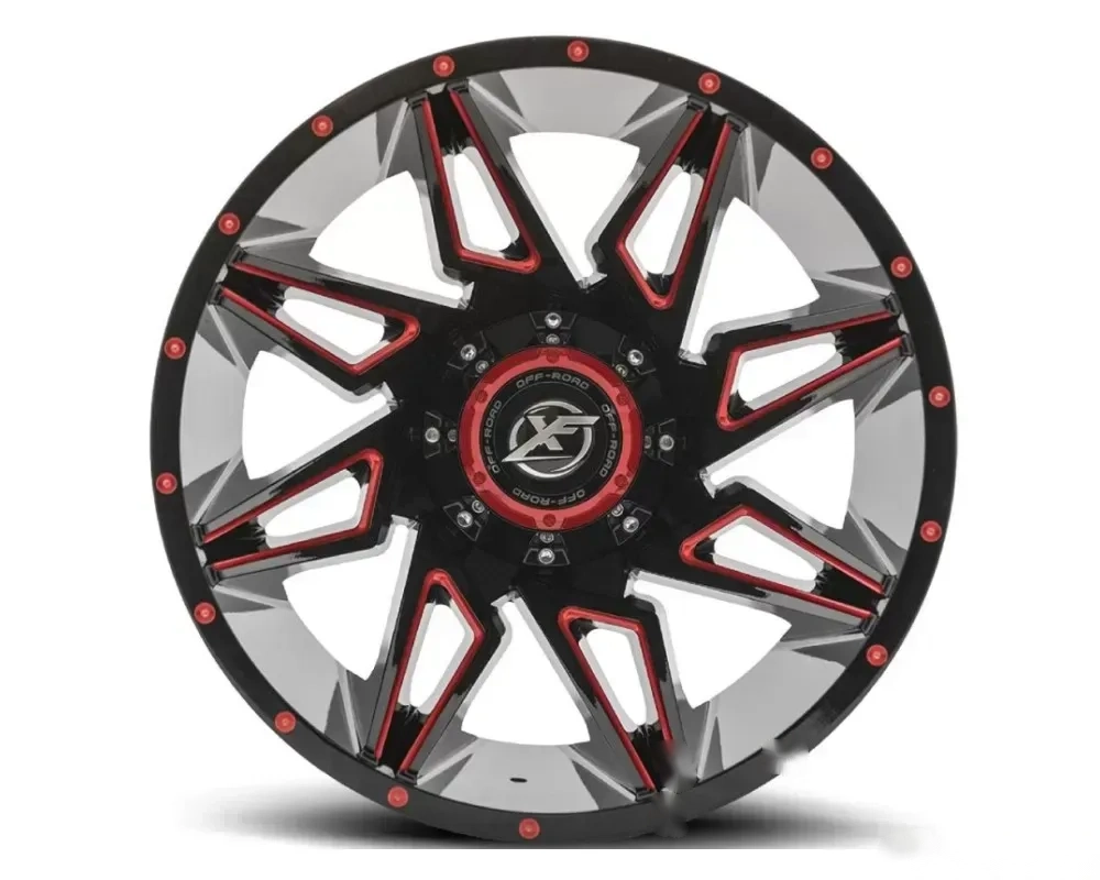 XF Off-Road XF-218 Wheel 20x10 5x150 | 5x139.7 | 5x5.5 -24mm Gloss Black w/ Red Milling