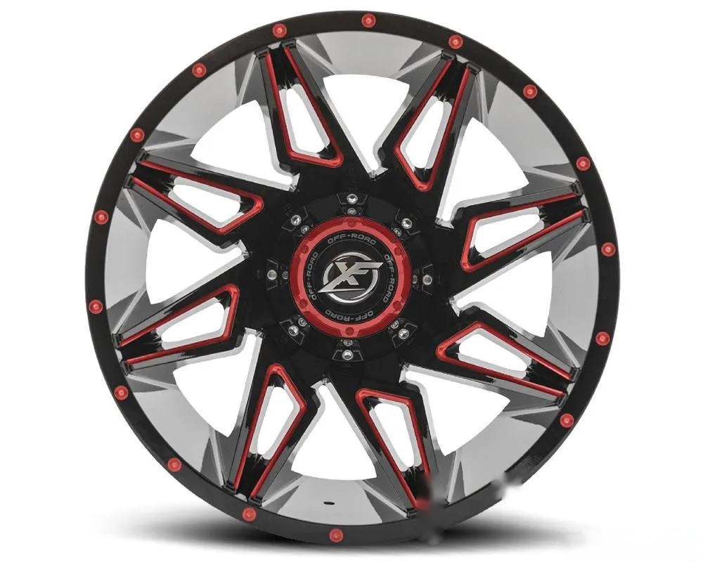 XF Off-Road XF-218 Wheel 20x10 6x135|6x139.7 -24mm Gloss Black w/ Red Milled