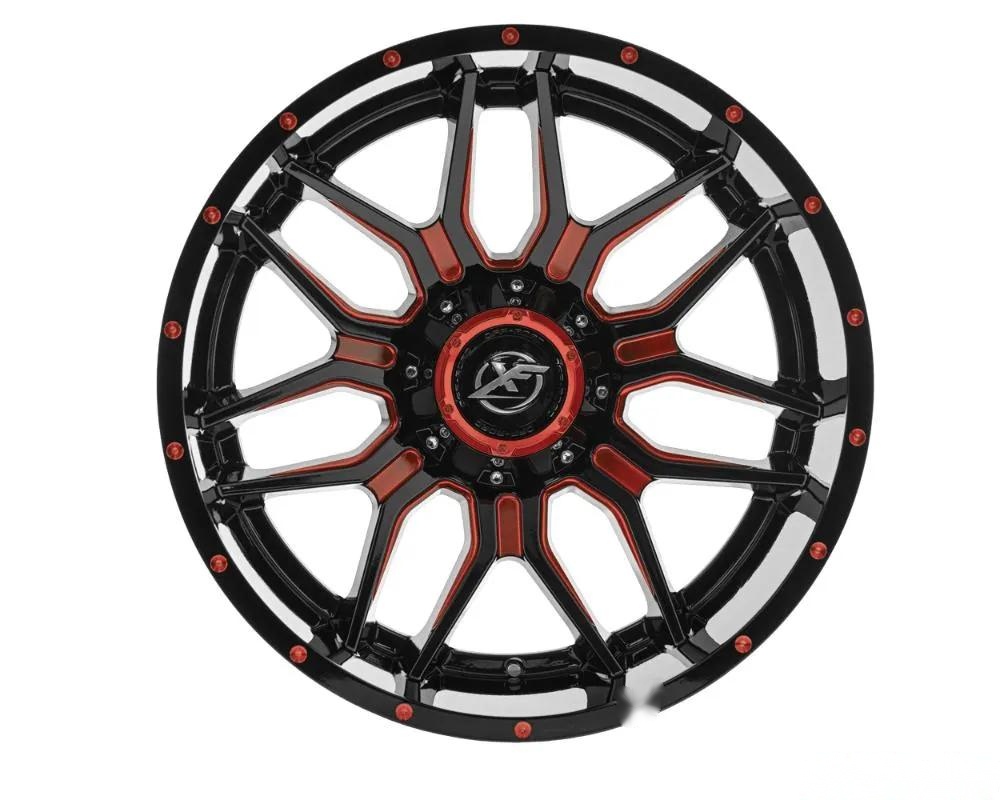 XF Off-Road XF-222 Wheel 20x10 8x165.1|8x170 -12mm Gloss Black w/ Red Milled
