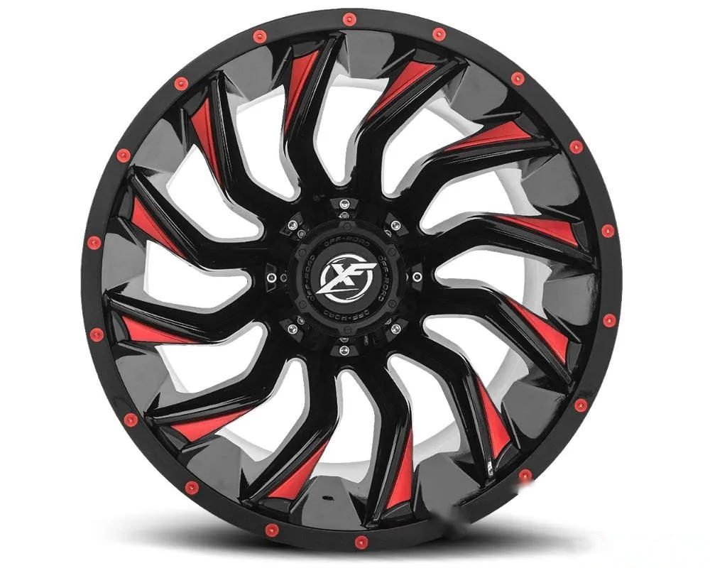 XF Off-Road XF-224 Wheel 20x12 8x170|8x180 -44mm Gloss Black w/ Red Milled