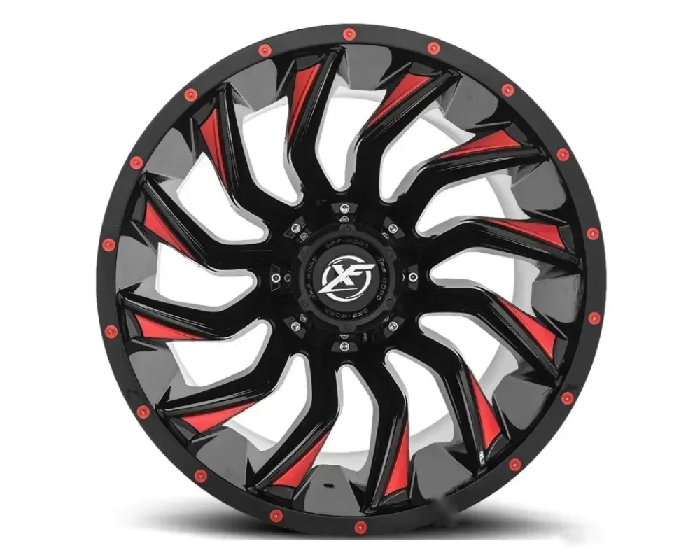 XF Off-Road XF-224 Wheel 20x9 5x150 | 5x139.7 | 5x5.5 0mm Gloss Black w/ Red Milling