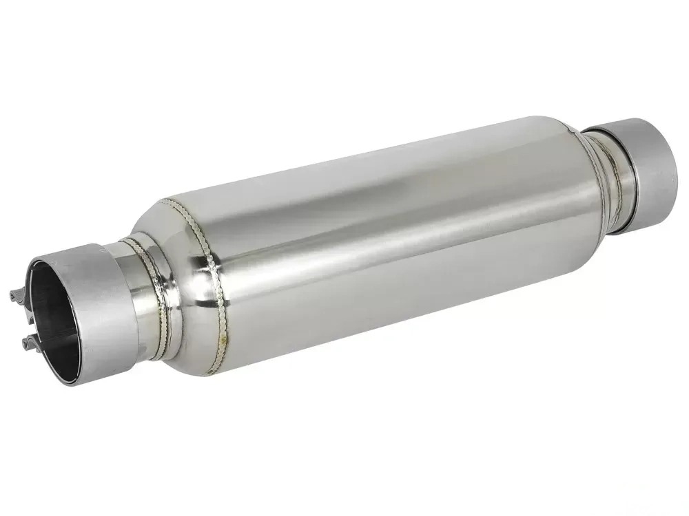 aFe Power Mach Force-Xp Stainless Resonator 2-1/2 IN Inlet/Outlet x 4 IN Dia. x 12 IN Body x 15 IN OAL