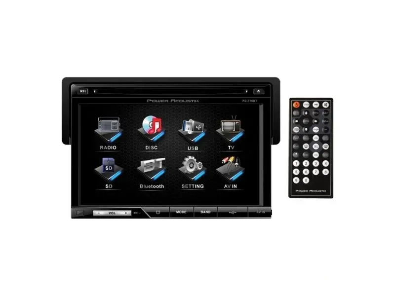Power Acoustik Oversized 7" Single Touchscreen Detachable Face DVD Receiver with Bluetooth, USB/SD Inputs and Remote